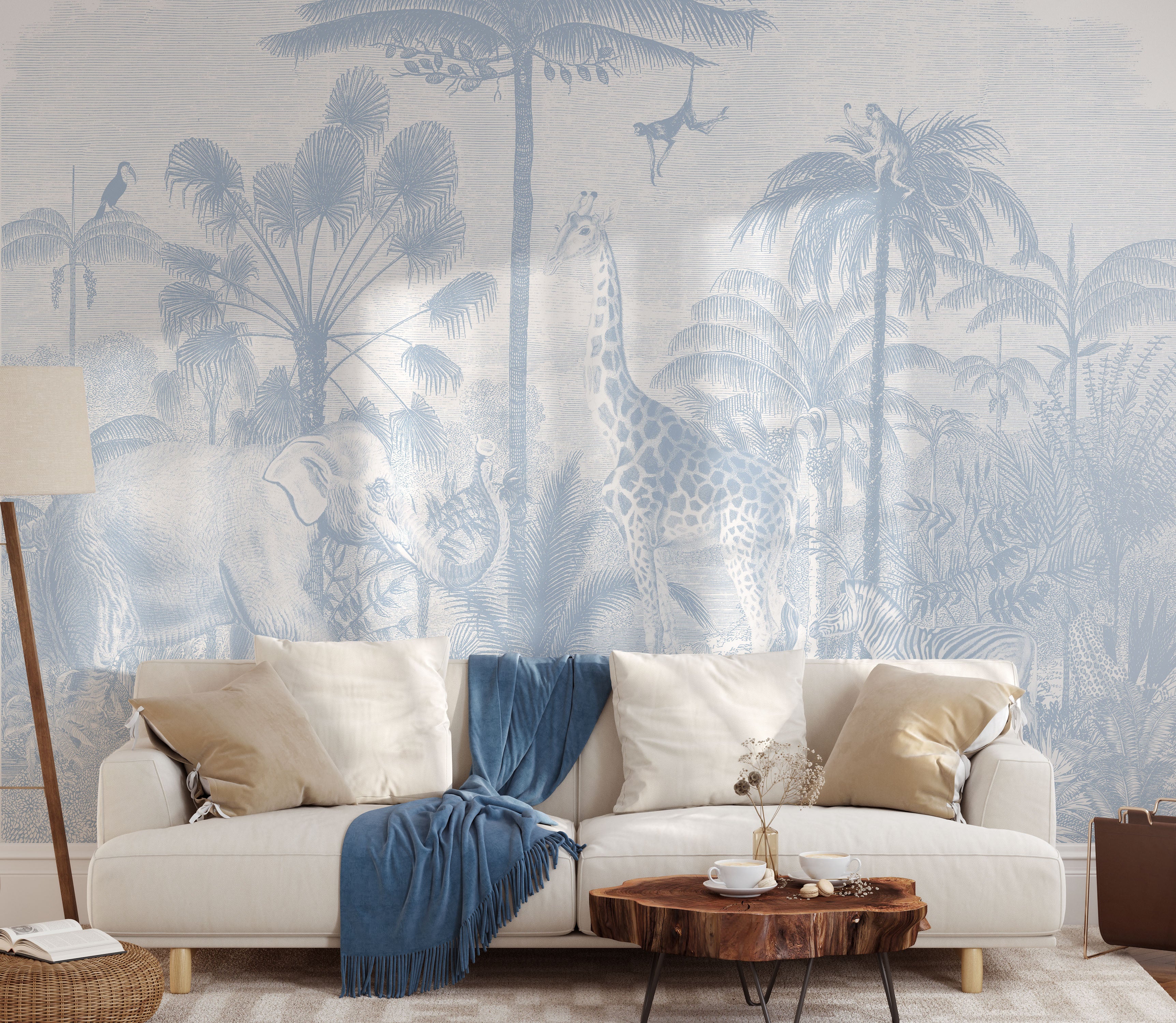 Safari Jungle Mural Wallpaper - Color Baby Blue – Koko Art Shop