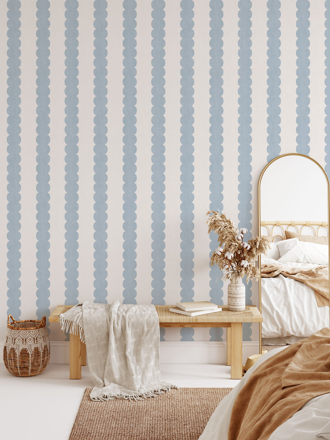 Pebble Column Stripe Wallpaper - Romantic Blue and Cream