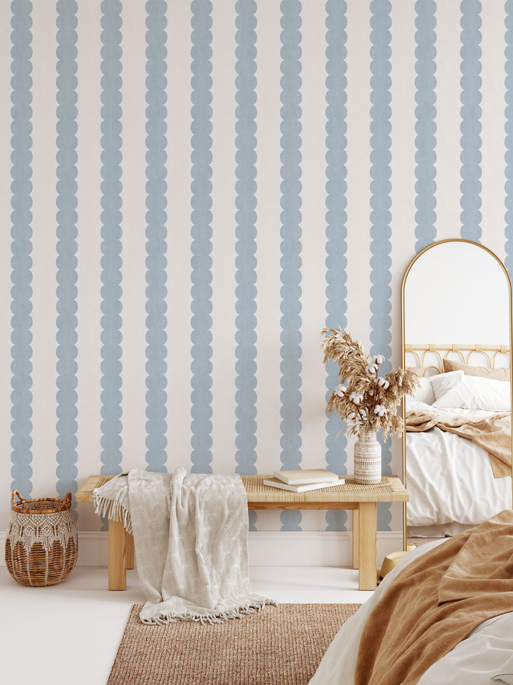 Pebble Column Stripe Wallpaper - Romantic Blue and Cream