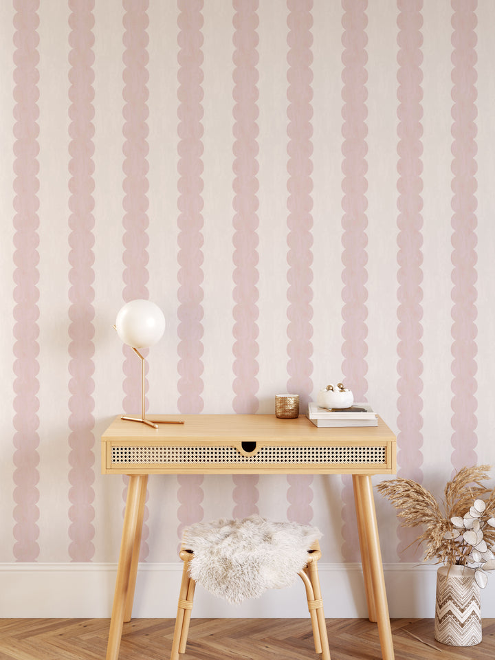 Pebble Column Stripe Wallpaper in Pink and Light Cream