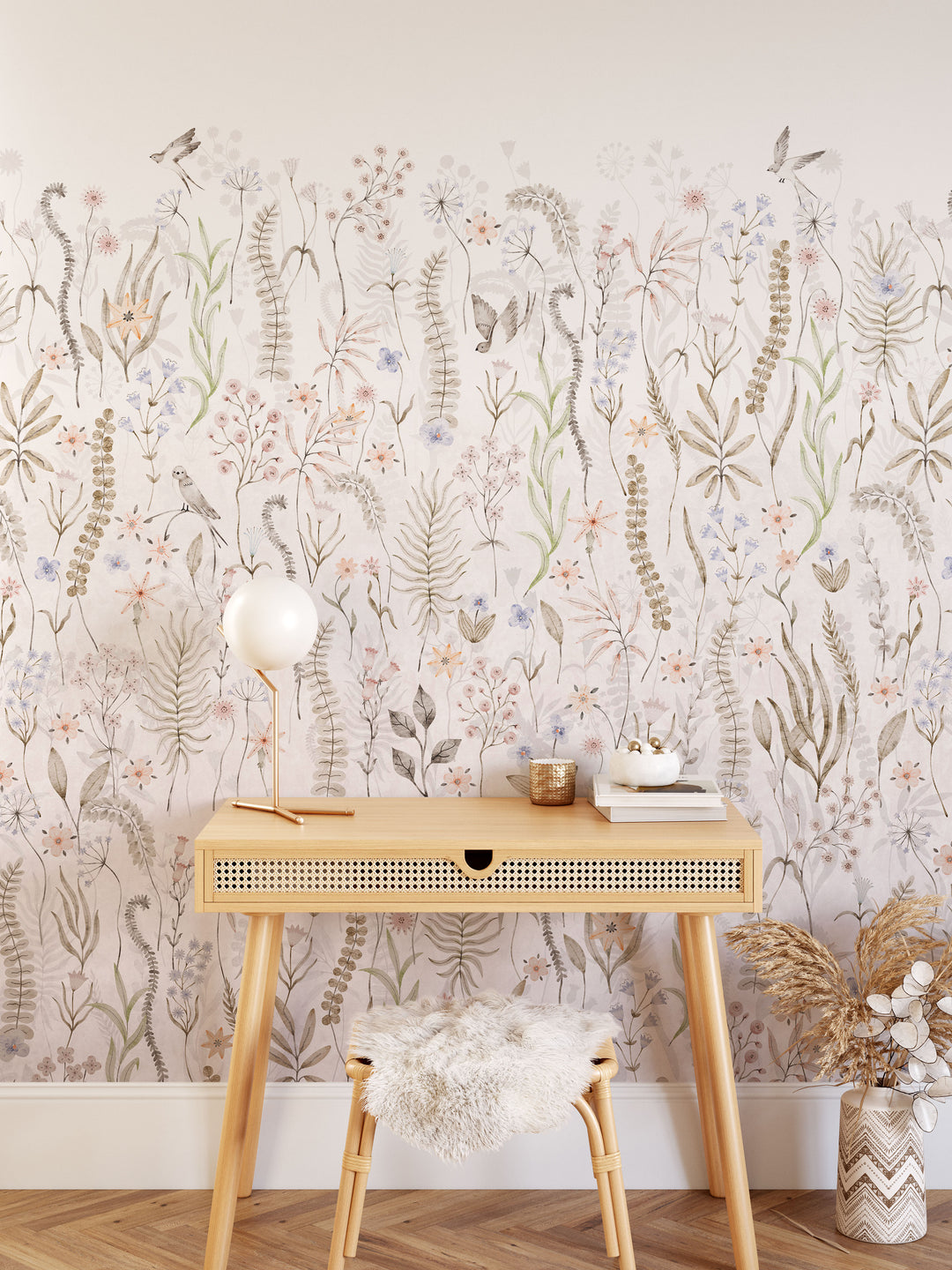 Foggy Wildflower Garden Mural