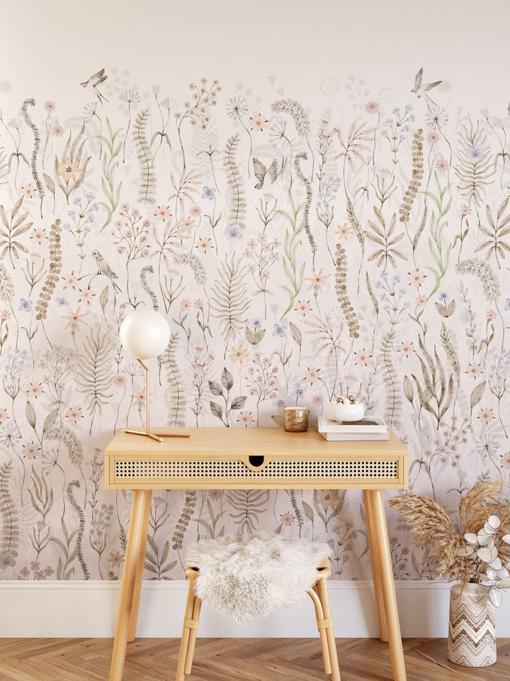 Foggy Wildflower Garden Mural