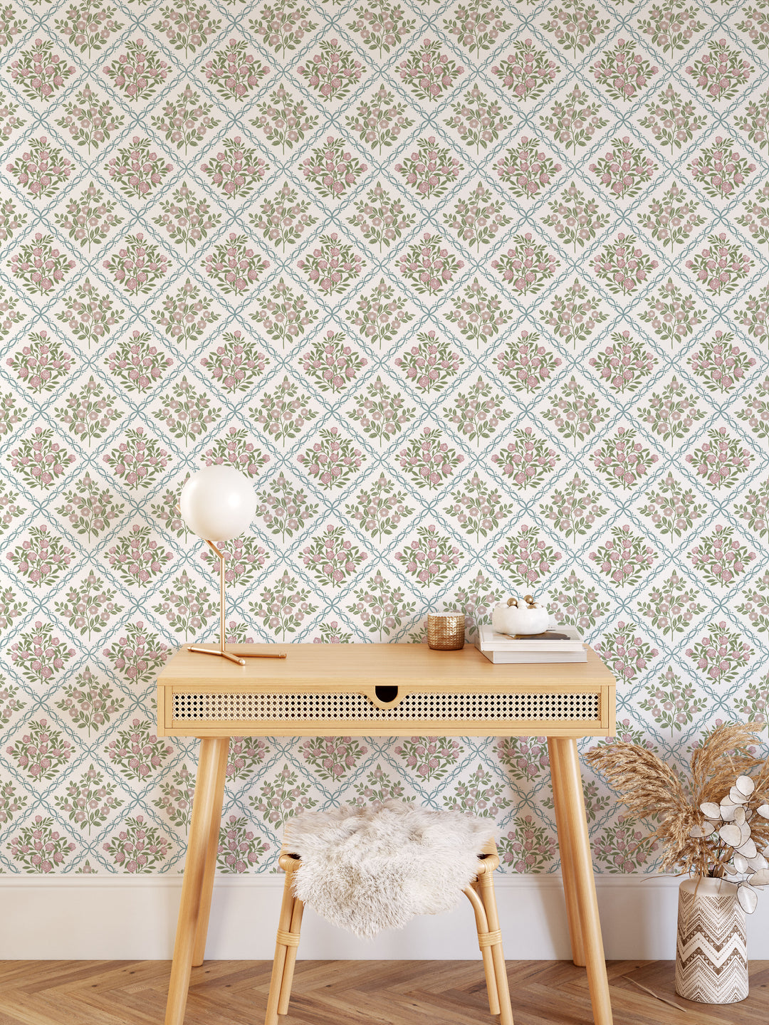 Rose Trellis Cottage Botanical Wallpaper