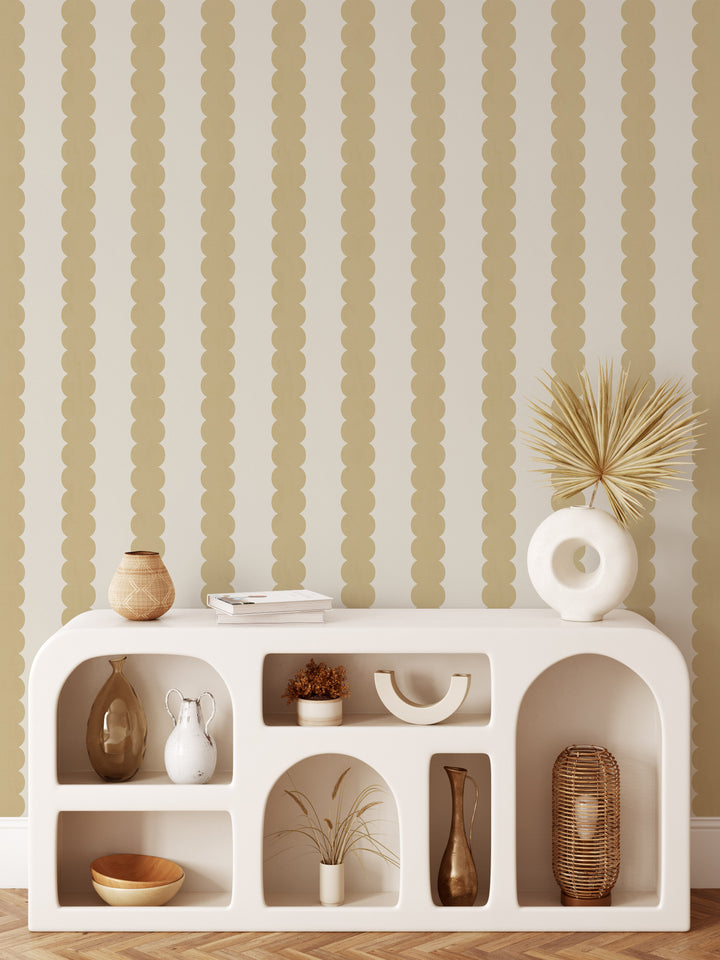 Pebble Column Stripe Wallpaper in Mustard and Light Cream
