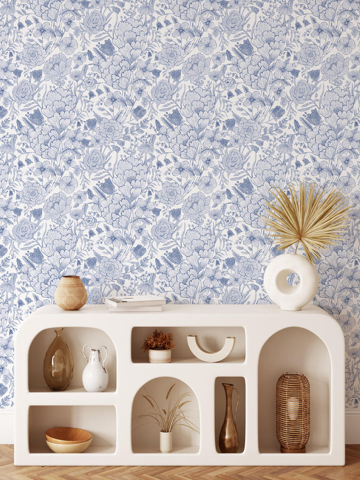 Romantic Meadow Wallpaper in Blue - Studio Exclusive