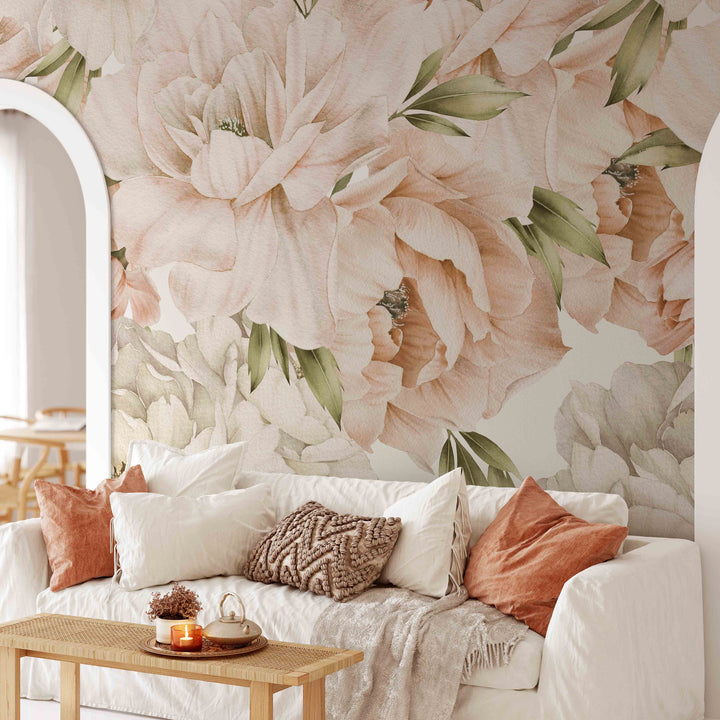 Boho Peony in Blush Wallpaper Mural