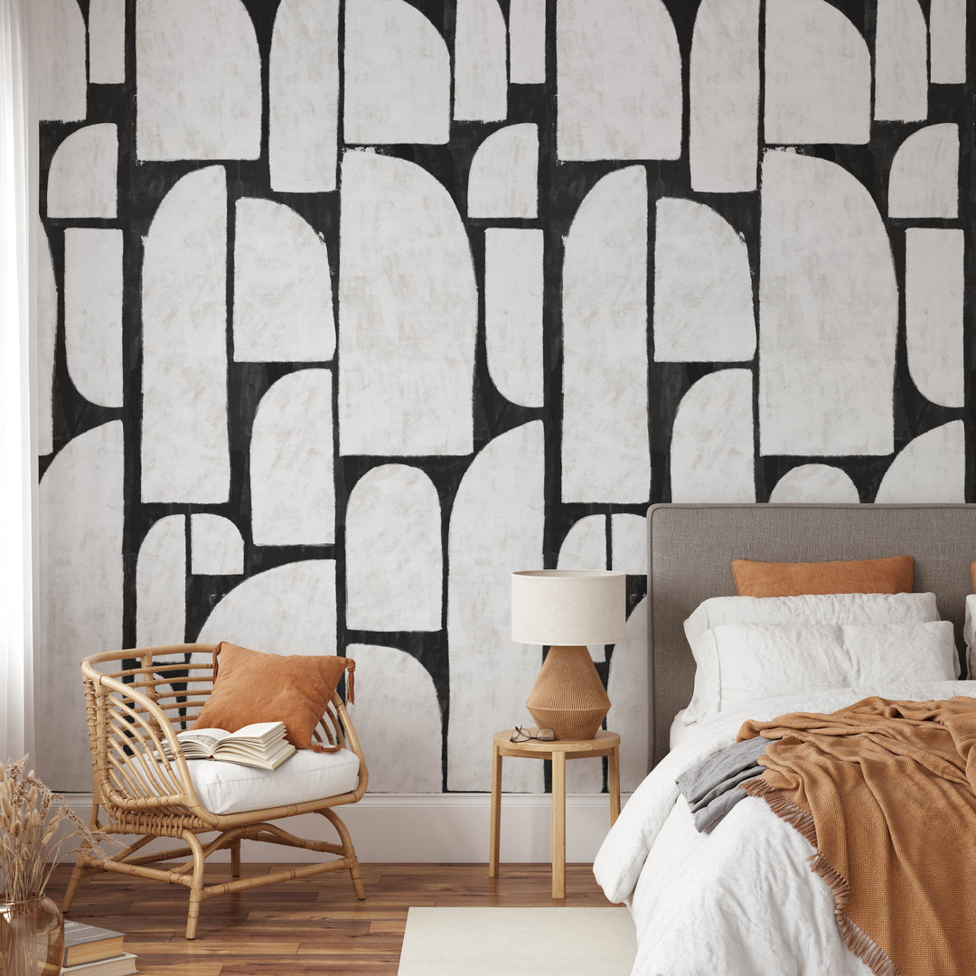 Abstract Geometric Oil Paint Semi Arch Shapes Wallpaper