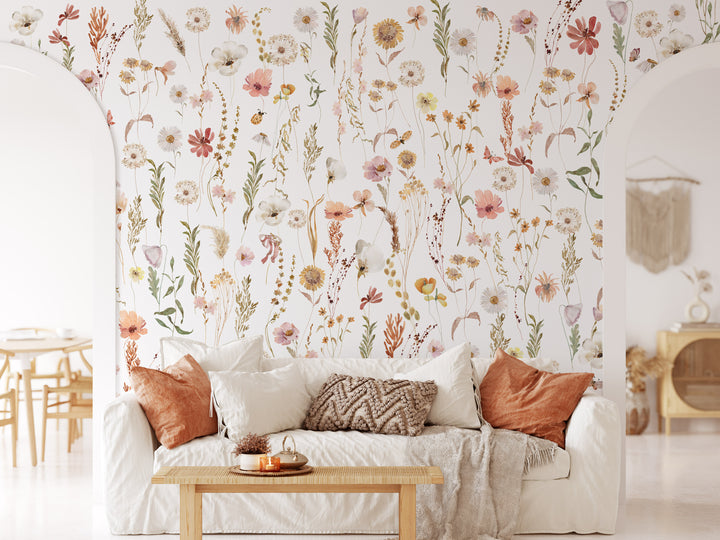 Watercolor Soft Wild Flowers Wallpaper Mural