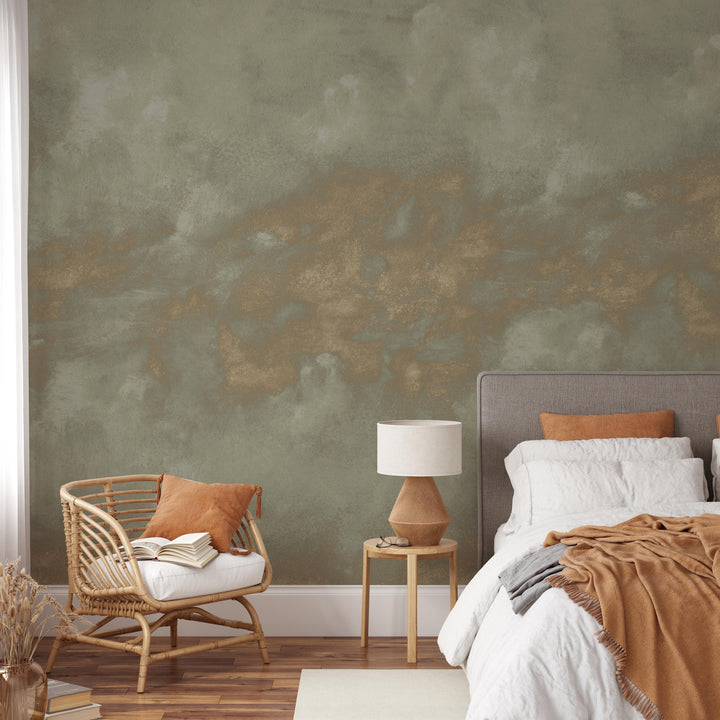 Minimal Ombre Clouds in Worn Gold Wallpaper Mural