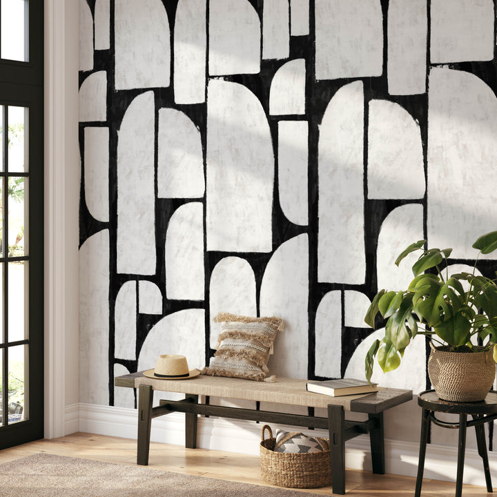 Abstract Geometric Oil Paint Semi Arch Shapes Wallpaper