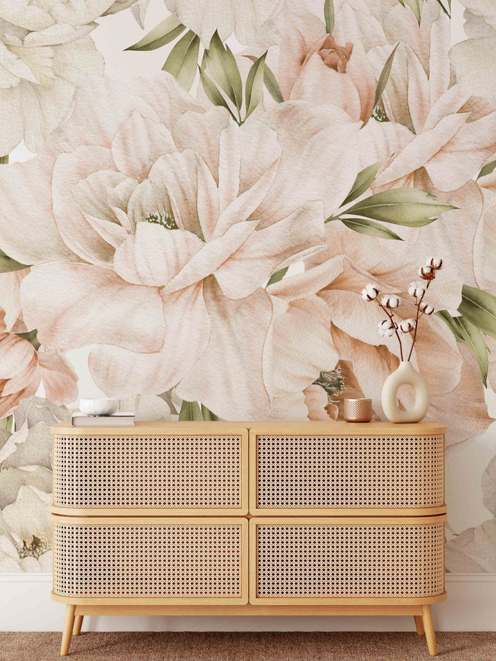 Boho Peony in Blush Wallpaper Mural