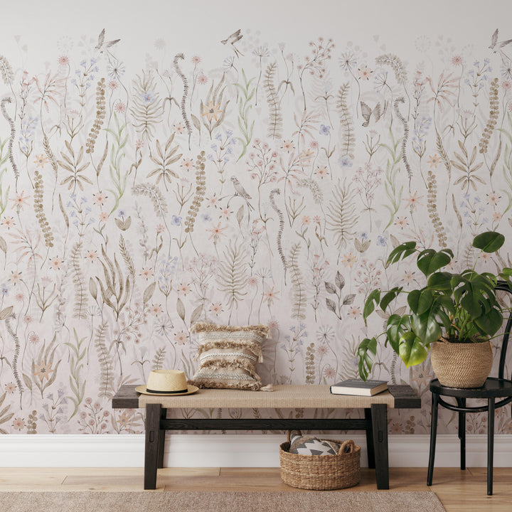 Foggy Wildflower Garden Mural