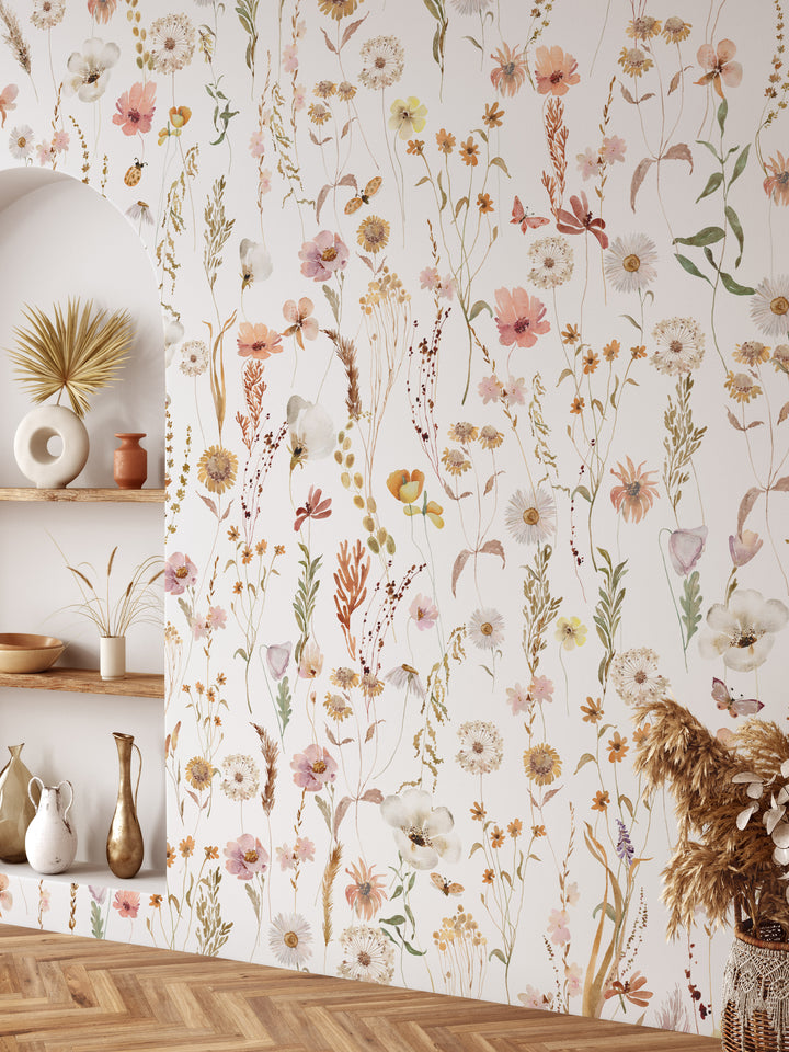 Watercolor Soft Wild Flowers Wallpaper Mural