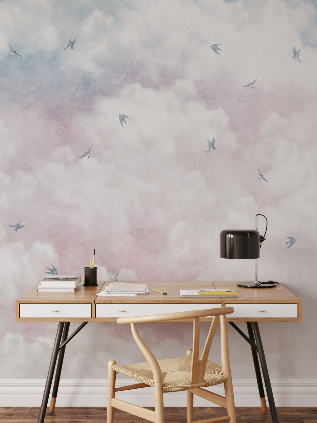 Antique Sunset Sky With Swallows