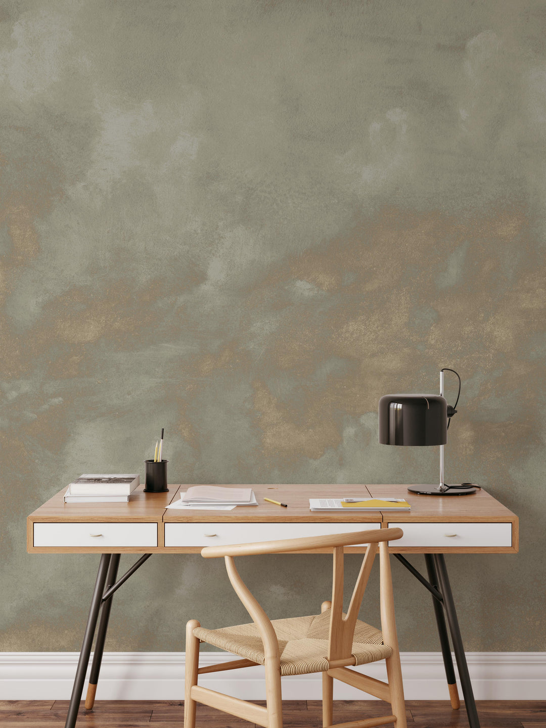 Minimal Ombre Clouds in Worn Gold Wallpaper Mural