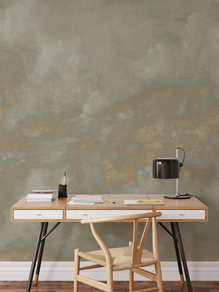 Minimal Ombre Clouds in Worn Gold Wallpaper Mural