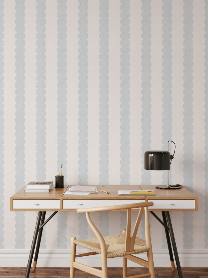 Pebble Column Stripe Wallpaper in Light Blue and Off White