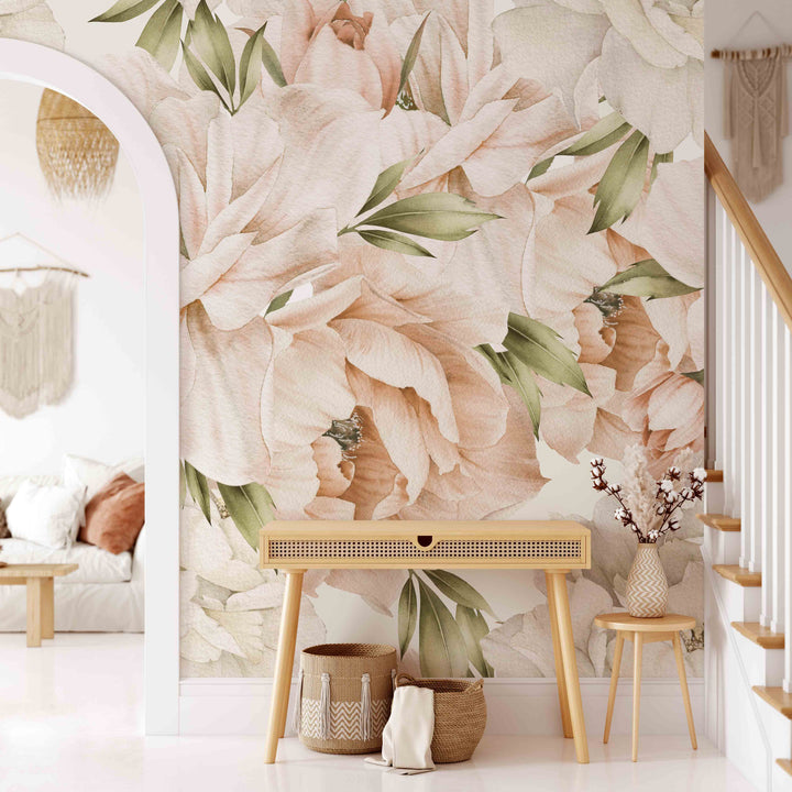 Boho Peony in Blush Wallpaper Mural