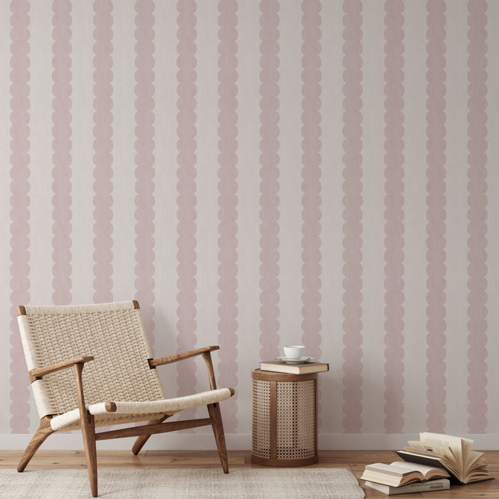 Pebble Column Stripe Wallpaper in Pink and Light Cream