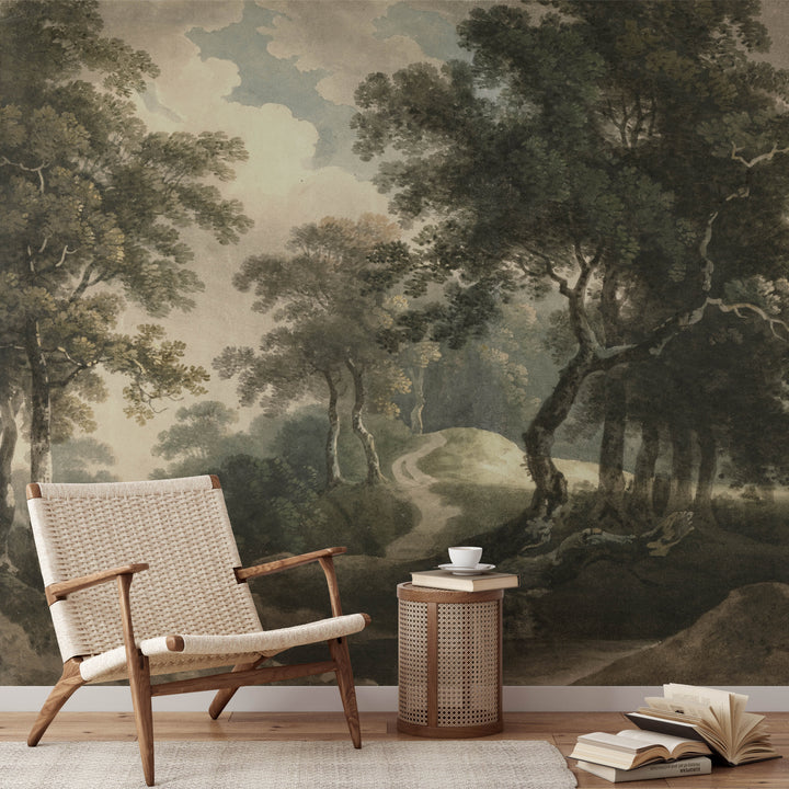 Dark Antique Woodland Trail Mural