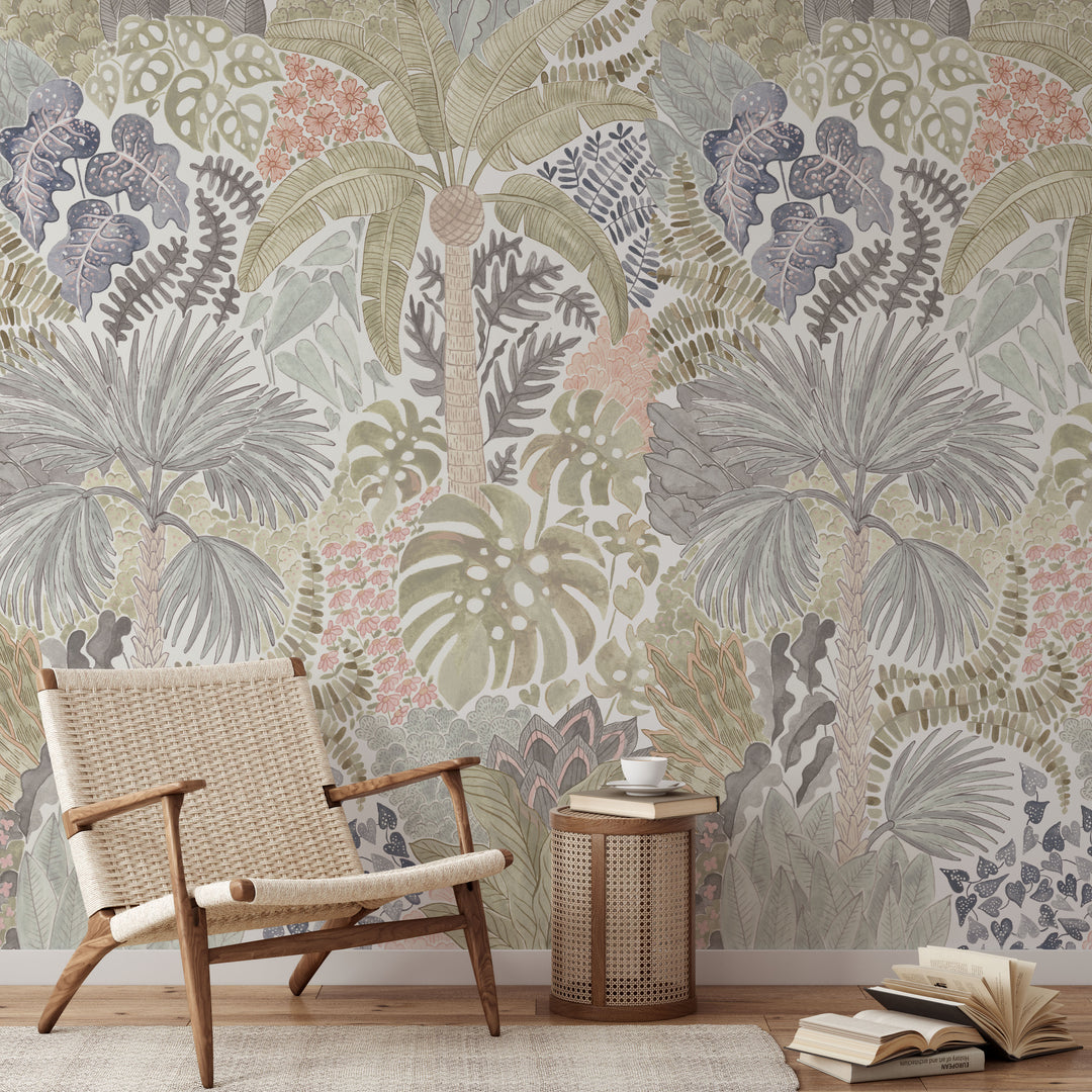 Tropical Palms and Monsteras Wallpaper Mural