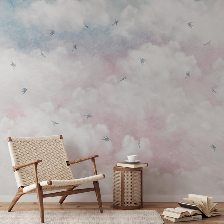 Antique Sunset Sky With Swallows