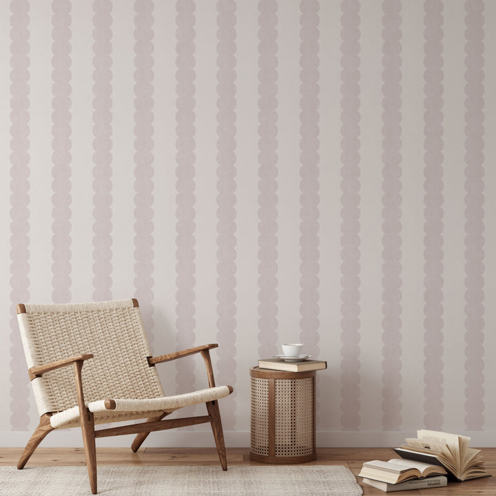 Pebble Column Stripe Wallpaper in Antique Pink and Off White