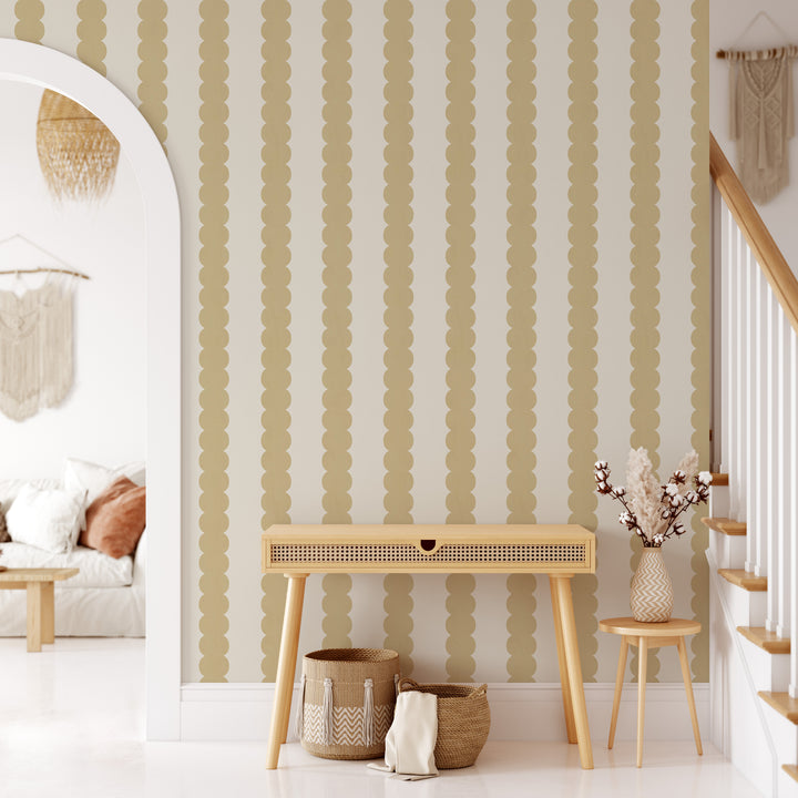 Pebble Column Stripe Wallpaper in Mustard and Light Cream