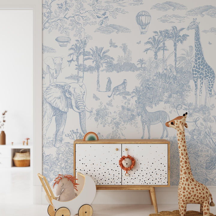 Floral Safari Mural with Air Balloons