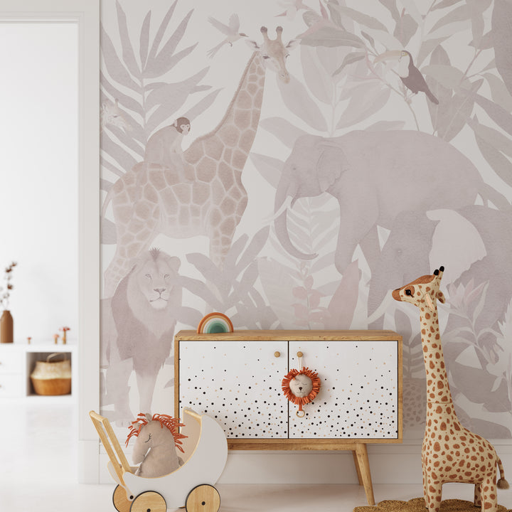 Safari Mural Wallpaper in Pink