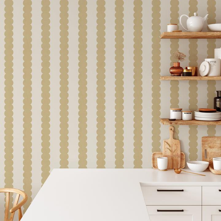 Pebble Column Stripe Wallpaper in Mustard and Light Cream