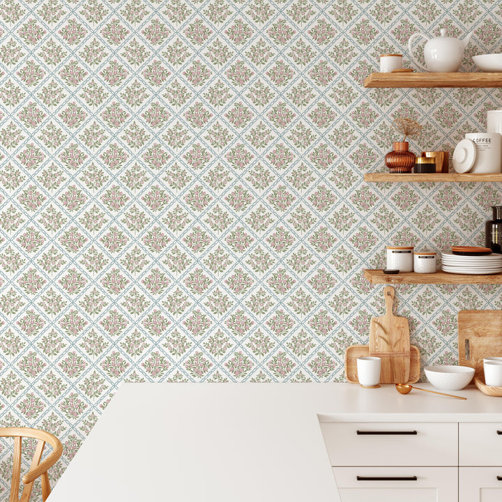 Rose Trellis Cottage Botanical Wallpaper