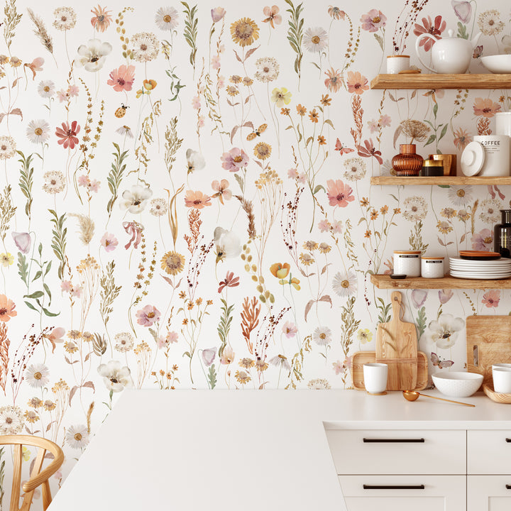 Watercolor Soft Wild Flowers Wallpaper Mural