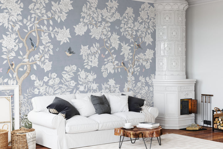 Mural Le Tariche Chinoiserie en neutro y rosa