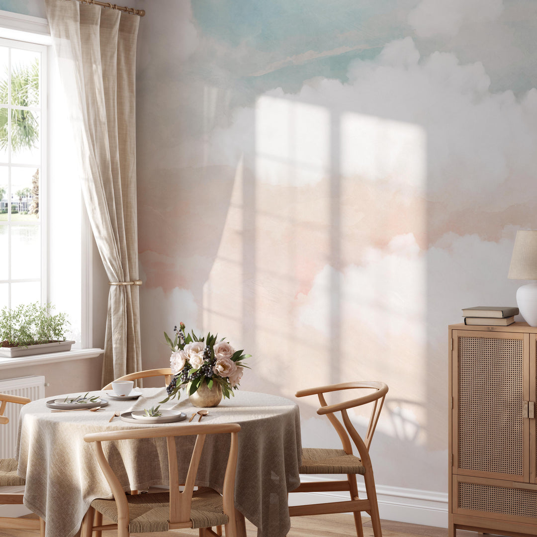 Abstract Clouds in Blush and Blue