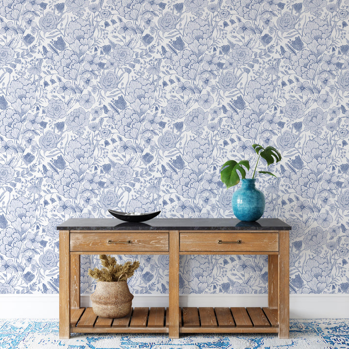 Romantic Meadow Wallpaper in Blue - Studio Exclusive