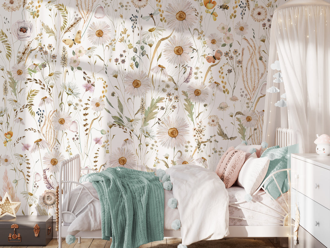 Lucille Boho Floral Meadow Mural