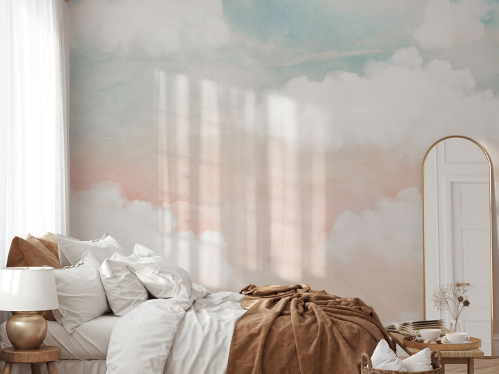 Abstract Clouds in Blush and Blue