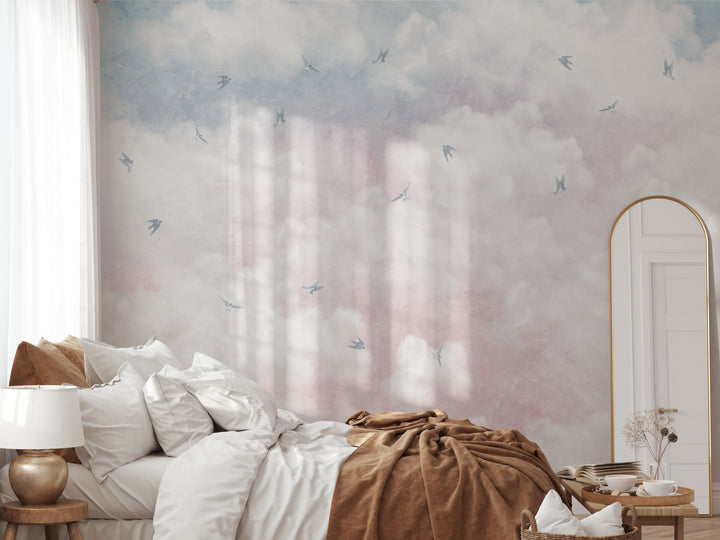 Antique Sunset Sky With Swallows