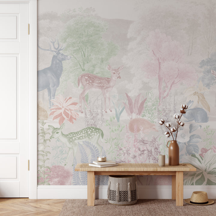 Deer and Bloom Mural in Pastels