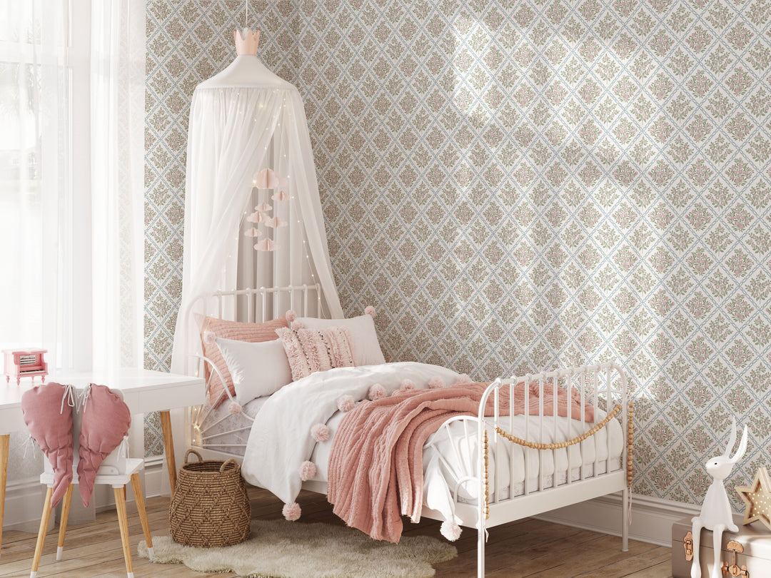 Rose Trellis Cottage Botanical Wallpaper