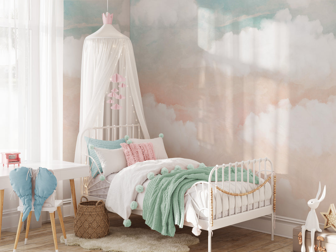 Abstract Clouds in Blush and Blue