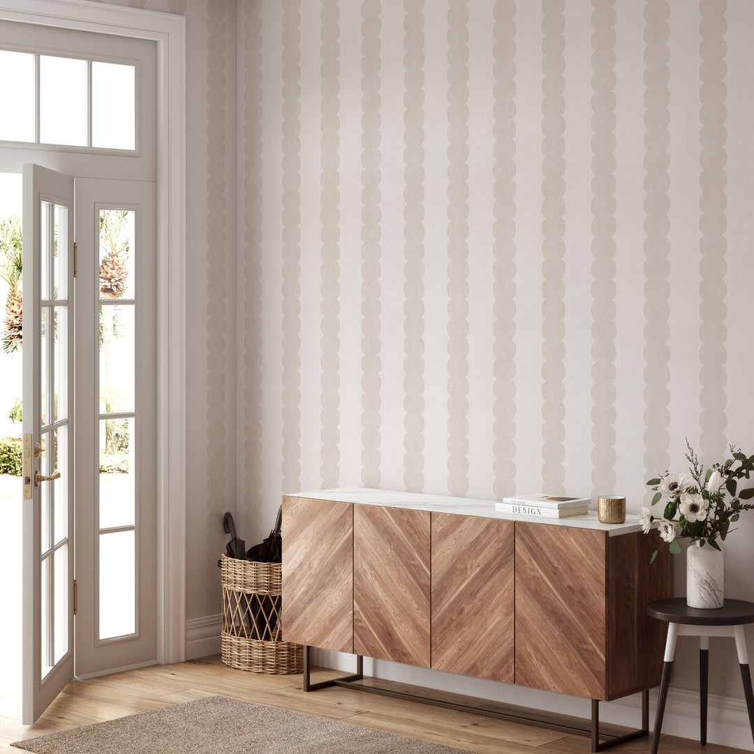 Pebble Column Stripe Wallpaper in Light Beige and Off White