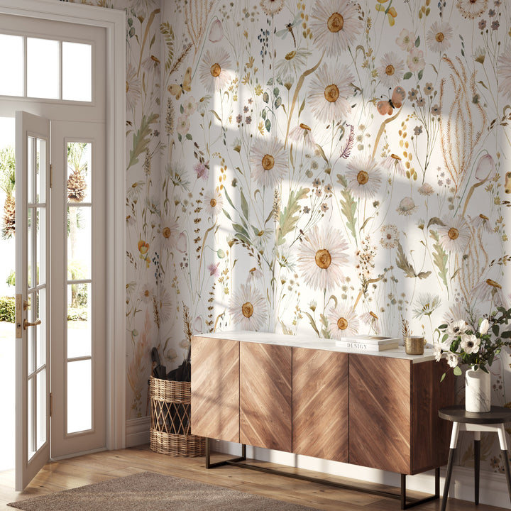 Lucille Boho Floral Meadow Mural