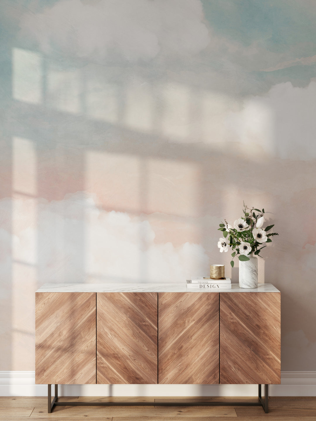 Abstract Clouds in Blush and Blue