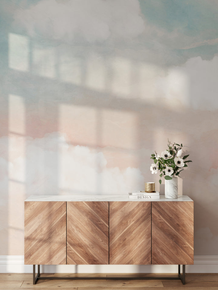 Abstract Clouds in Blush and Blue