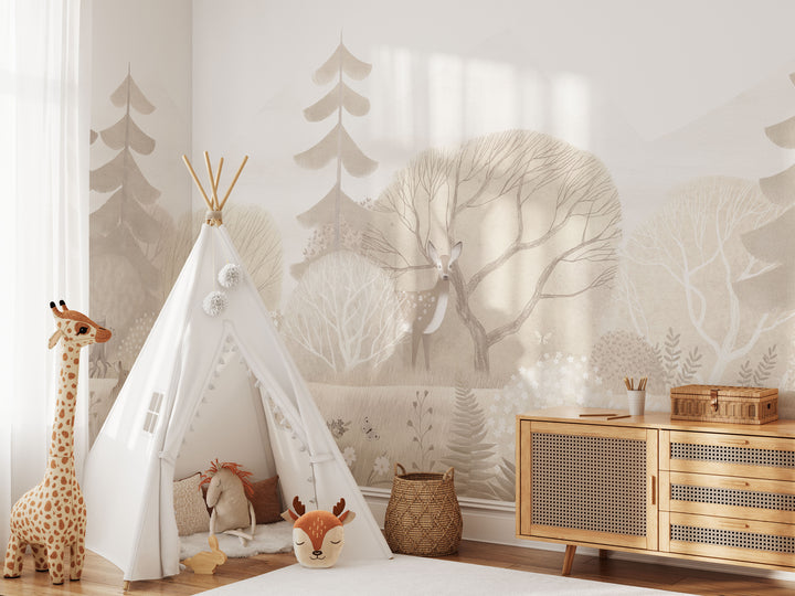 Neutral Scandinavian Forest Wallpaper Mural