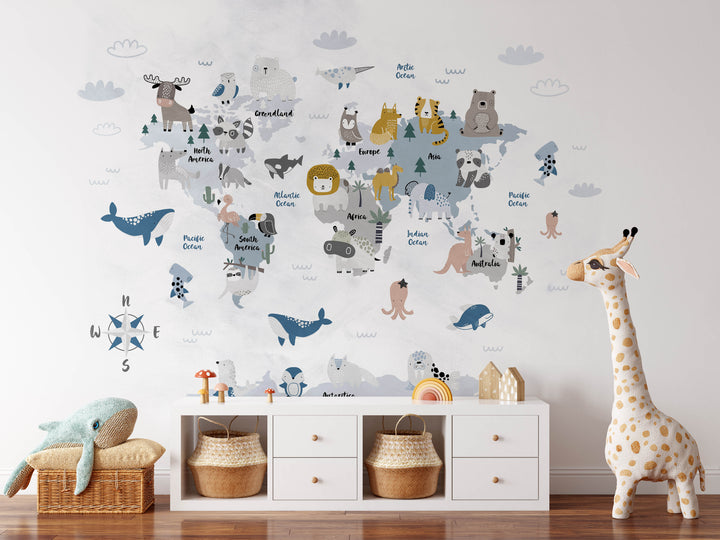 Mural La jungla minimalista en azul