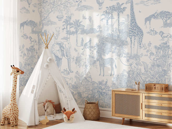 Floral Safari Mural with Air Balloons