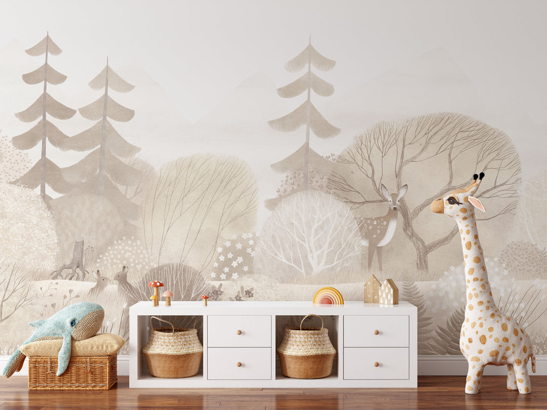 Neutral Scandinavian Forest Wallpaper Mural